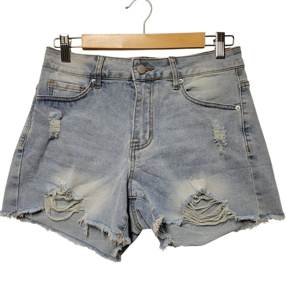 High Rise Distressed Denim Shorts Cut Off Retro Festival Hippie 70s Size M - Picture 1 of 5